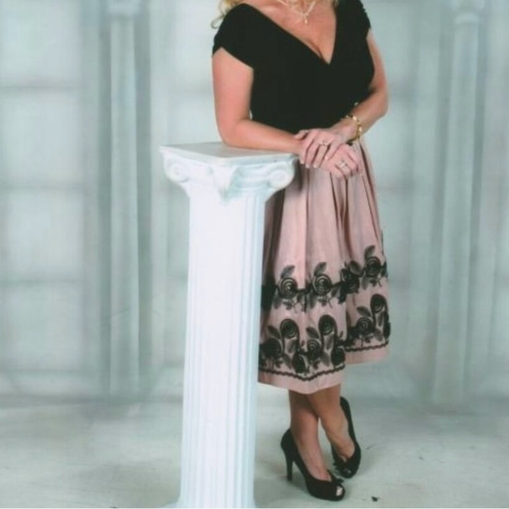SL Fashions Ity & Taff Party Dress Style 114761 Dusty Rose and Black Size 8 zips